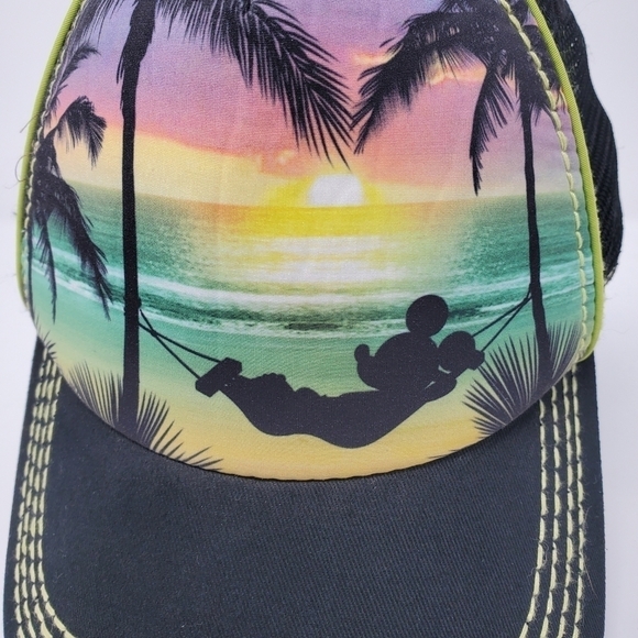 DISNEY PARKS MICKEY MOUSE HAWAII TROPICAL BLACK MESH TRUCKER HAT SNAP BACK CAP - Picture 3 of 13